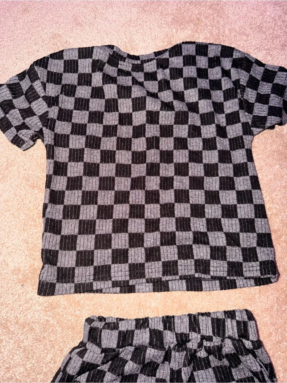 SHEIN Unisex Black & Gray Checkerboard Kids Matching Set